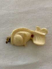 Vintage Buffalo Bone Carved Koi Fish Pendant, Approximately 1” X 1”
