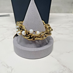 Vintage JOHN WIND Faux Pearl Multi strand Gold Tone Chain Initial “J” Bracelet