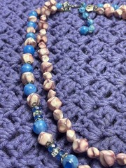 Vtg 2 Strand Plastic Beaded Necklace Pink Blue AB Silvertone Hooks 21 in. 24 in.