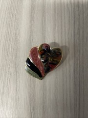 Vintage Brooch Enameled Hearts Overlaying MADE IN USA With Goldtone Back
