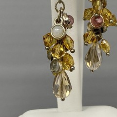 Glass Beaded Dangle Drop Earrings Pair (2) Purple Yellow Fringe Pierced