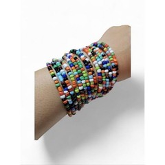Vintage Seed Bead Stretch Bracelet Stack Boho Festival Layered Size 6.5