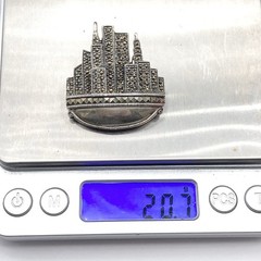 Vintage 925 Sterling Silver DBJ Marcasite New York City Skyline Brooch Pin