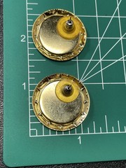 Vintage 1.1” Blue & White Enameled Gold Tone Metal Round Abstract Earrings