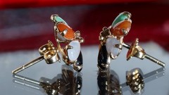 14k yellow gold earrings 2.50ct multi gemstone flower stud antique 3.10gr N3308