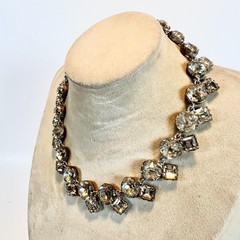 ANTIQUE Art Deco Hu Clear Crystal Paste Stones Rivière Necklace Round & Square