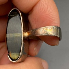 Vintage Modernist Tiger Eye Sterling Silver Dimensional Ring Size 5.25