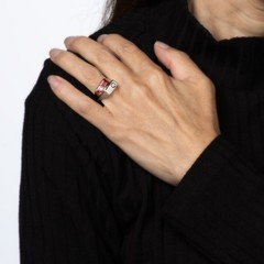 80s Portuguese Enamel Cube Ring 19k White Gold Double Band Sz 6 Fine Jewelry