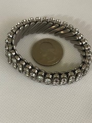 Vintage ^ 3-Row Clear Rhinestone Expansion Stretch Bracelet in Silver Tone