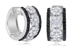 WIDE 2.46CT WHITE & BLACK DIAMOND 14KT WHITE GOLD MULTI FLOWER HANGING EARRINGS