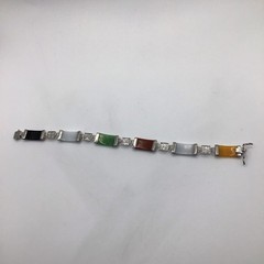 Sterling 925 FAS Asian Segmented Semiprecious Stone Gems Bracelet Vintage 7.5”