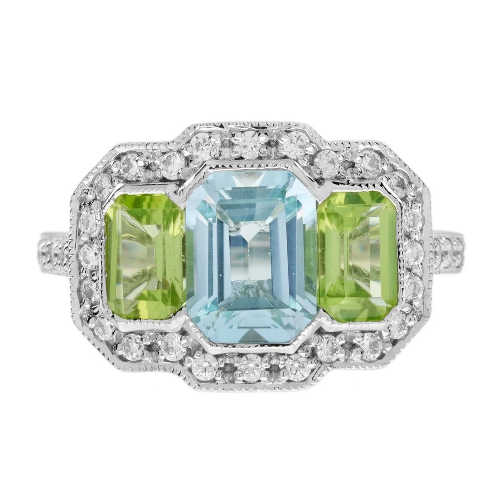 3Ct Art Deco Vintage Style Lab Created Aquamarine Wedding 14k White Gold FN Ring