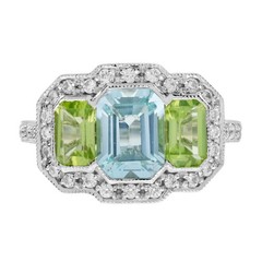 3Ct Art Deco Vintage Style Lab Created Aquamarine Wedding 14k White Gold FN Ring