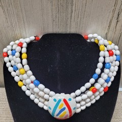Ken Done Designed In Australia Wooden Colorful Beaded Statement 16″ Necklace