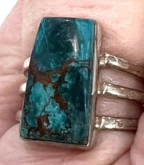 Vtg Chrysocolla Ring 925 Sterling Silver Sz 7 6g Unique Shape Aqua Color Ex Cond