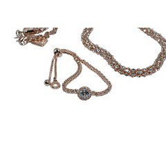 Anne Klein Rose Gold Tone Necklace & Bracelet Set Rhinestone Tag New