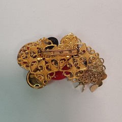 VTG Maximalist Art Brooch Pin Red Black Gold Tone Statement Fashion Steam Punk