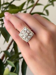 Vintage Natural Diamond Square Ring 14k White Gold Size 6.25 Statement RG4874