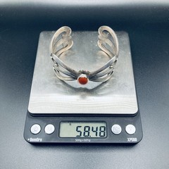 Vintage Navajo 925 Sterling Silver Sand Cast Red Coral Cuff Bracelet 58g 2.25”