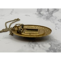 Vintage Large Portrait Cameo Pendant Brooch 2″ Ornate Gold Tone 18″ Chain