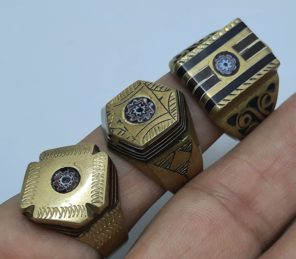 Morocco Top Brass Three Men’s Ring Chevron Bead Engraving Pieces US Size 11
