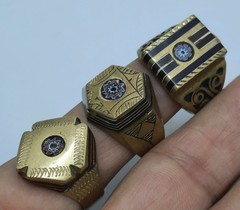 Morocco Top Brass Three Men’s Ring Chevron Bead Engraving Pieces US Size 11