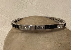Art Deco Sterling Silver Bracelet Bangle Hinged Channel Set Rhinestones – 1920s