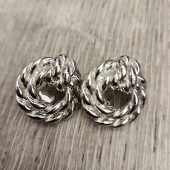 Vintage Monet Silver Tone Knotted Rope Clip-on Earrings Round Wreath