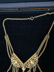 Vintage Antique Etruscan Revival Gold Tone Filigree Ornate Statement Necklace