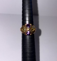 Purple Amethyst & Green Stone Ring Gold Plated Sterling Silver 925 Size 7