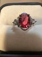 Vintage White Gold Plated Pink Tourmaline & CZ Victorian Style Cocktail Ring 5