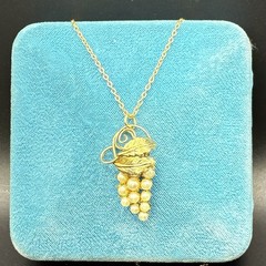 1950s Vintage 12k Yellow Gold Filled Chain + Grapes & Leaves, Wine Party Ready!