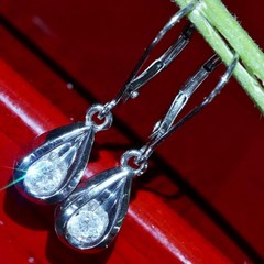 14k white gold earrings 0.25ct natural diamond 1.0″ teardrop dangle 2.50gr N3344