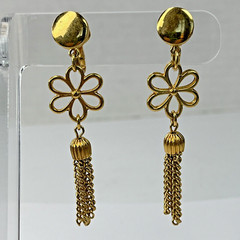 Vintage Signed Crown Trifari 1955-1969 Gold Tone Earrings Dangle Drop Flower
