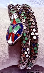 Antique German Art Deco Colorful Enamel SNAKE 935 Silver Wrap Bracelet