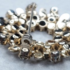 Vintage Rhinestone Brooch Enamel Champagne Sparkles Silver Tone 1.5″