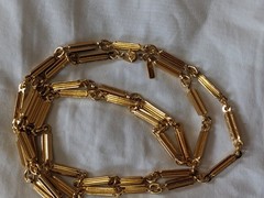 Signed Monet Bar Panel Link Chain Necklace Gold Plated Retro 70s Ex Long 36 In