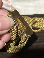 ANTIQUE NOUVEAU GOLD TONE 9 MULTI-STRAND LAYERED NECKLACE TINY BOOK LINKS 88g