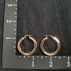 Sterling Silver Hoop Earrings Flat Edge Light Copper Tone 1 1/8″ Italy Signed
