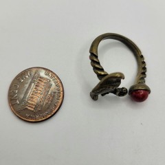 Southwestern Brass Bypass Ring Bird Flower Red Stone Dyed Howlite Size 6 3/4