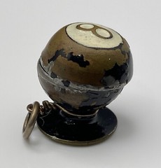 Vintage OLD Handmade Black Enamel Magic 8 BALL Pool Good Luck Pendant Charm