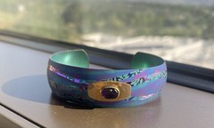 STUNNING HOLLY YASHI CUFF BRACELET, FACETED AMETHYST GEMSTONE ACCENT EX. COND