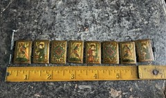 Antique Persian Hand Painted 8-Panel Story Bracelet on Bone Pin & Barrel Lock