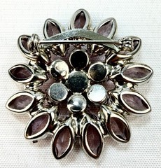 Vtg Purple Lavender Pink Rhinestone Flower Brooch Pin Marquise Cut Silver