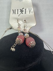 Vintage JC Penny NWT MIXIT Goldtone Pink Multi Necklace Pierced Earrings Set New