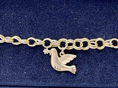 14k Yellow Gold Michael Anthony Charm Bracelet w/ Dove Charm & COA & Box