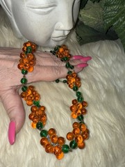 Louis Rousselet Rare Gorgeous Gripoix Green & Amber Glass In 25 Inches Long! D5