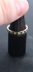 Vintage Gold Tone Channel Set Eternity Ring Green Clear Rhinestone Band Size 7