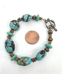 VTG Turquoise Nugget Sterling Toggle Closure and Spacer Beads 7″ Bracelet