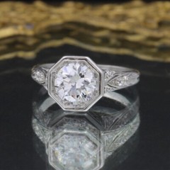 Octagon Wedding Vintage Art Deco Ring 14K White Gold Over 2 Ct Simulated Diamond